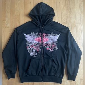 Rare❗️Rhinestone Y2K Pink and Black Hoodie - 1 of 1 piece